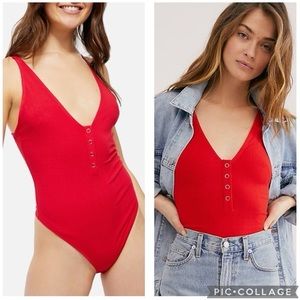 Intimately Free People Larissa Snap Bodysuit Red